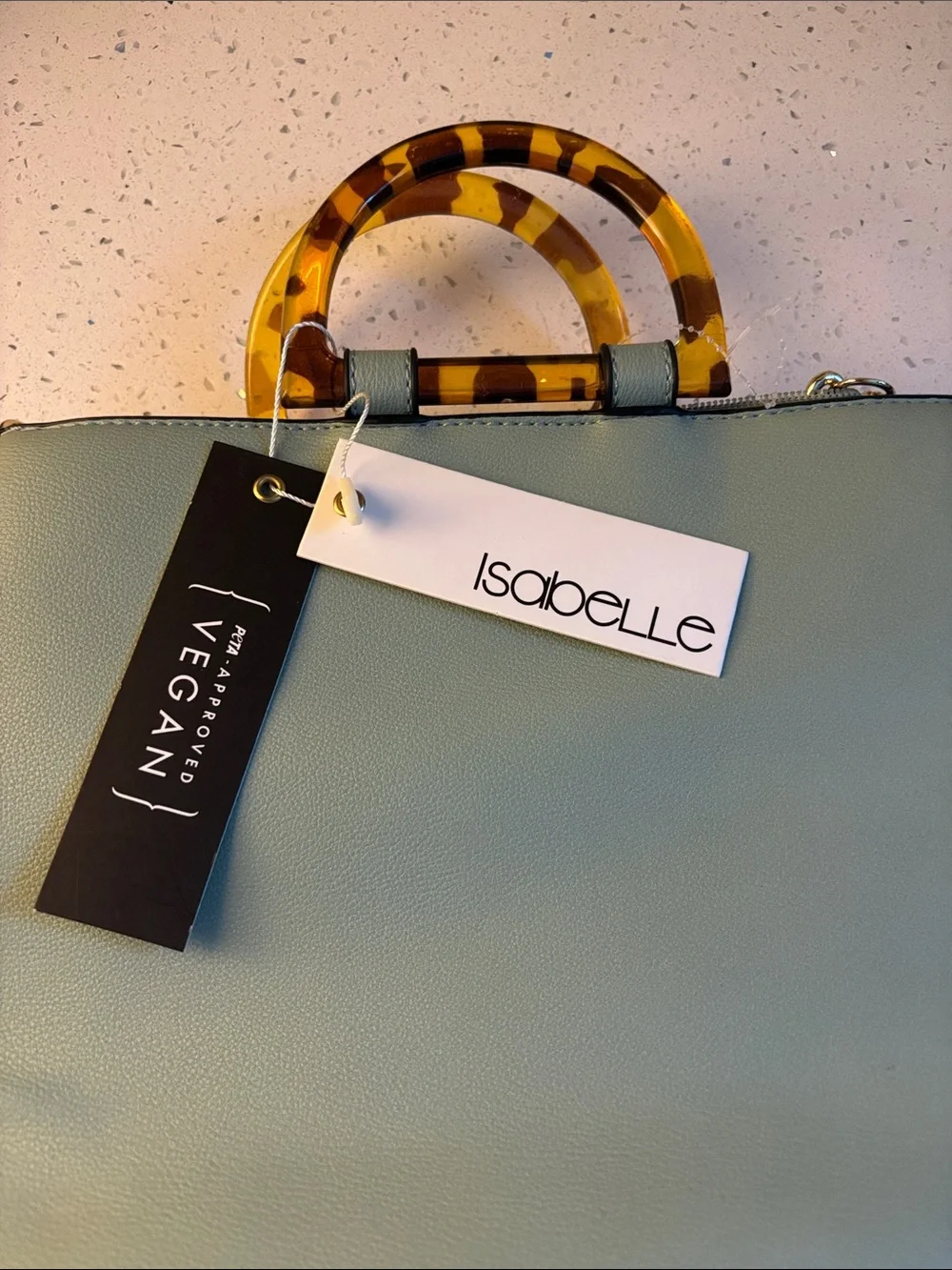 Isabelle Vegan Mint Green Purse with Tortoiseshell Handles